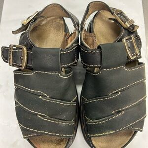 Black Leather Sandals with Buckle Straps